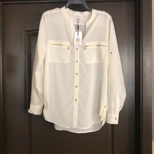 Calvin Klein Zip-Pocket Roll Tab Blouse